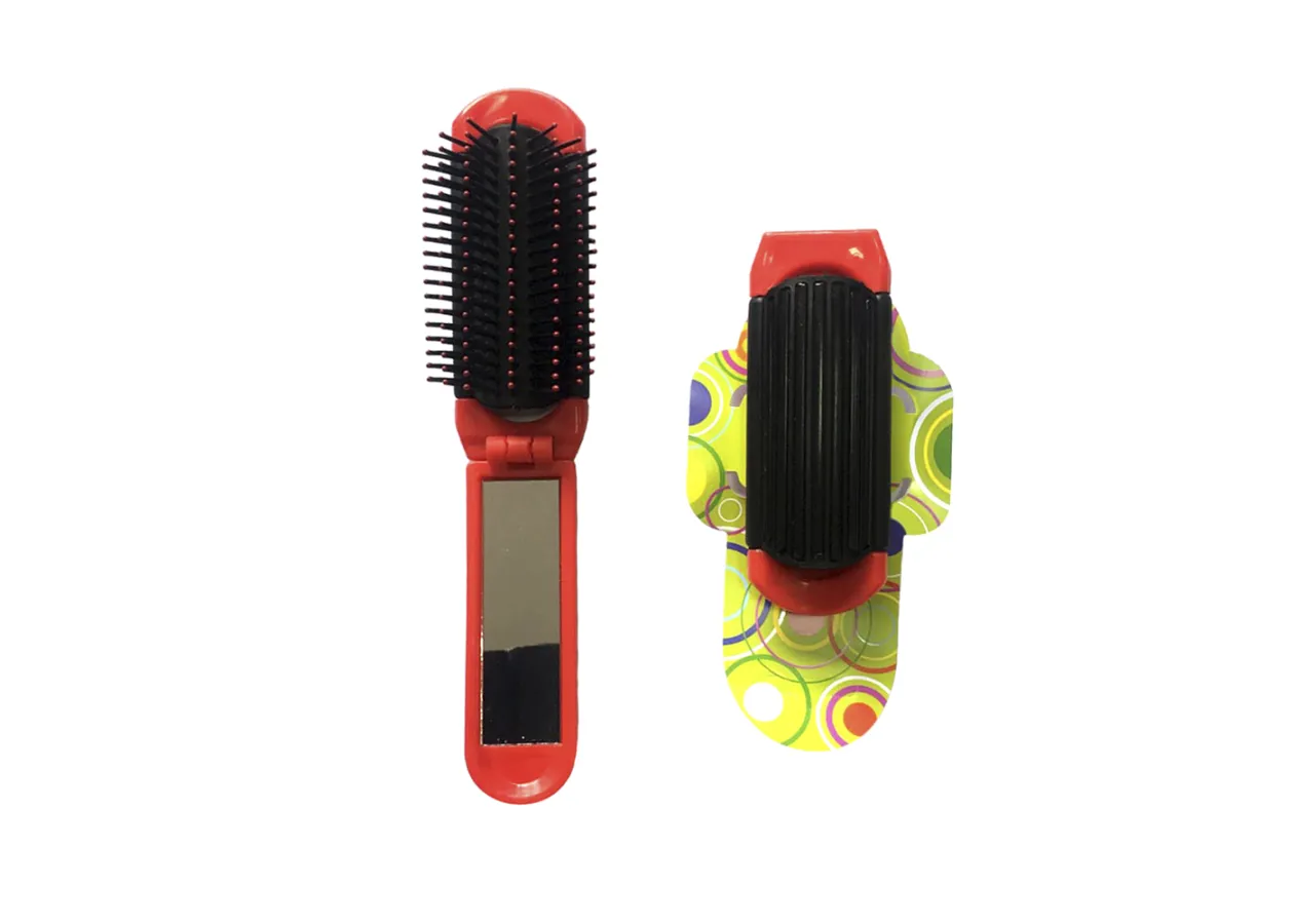 Foldable hair massage brush with mirror Luxury - HB-01-08