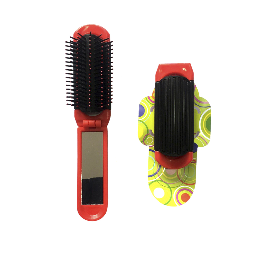 Foldable hair massage brush with mirror Luxury - HB-01-08