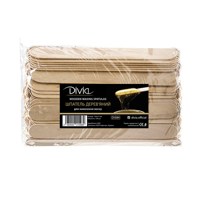 Шпатель дерев'яний для нанесення воску Divia - Di584 [150*17 мм] (100 шт/уп)