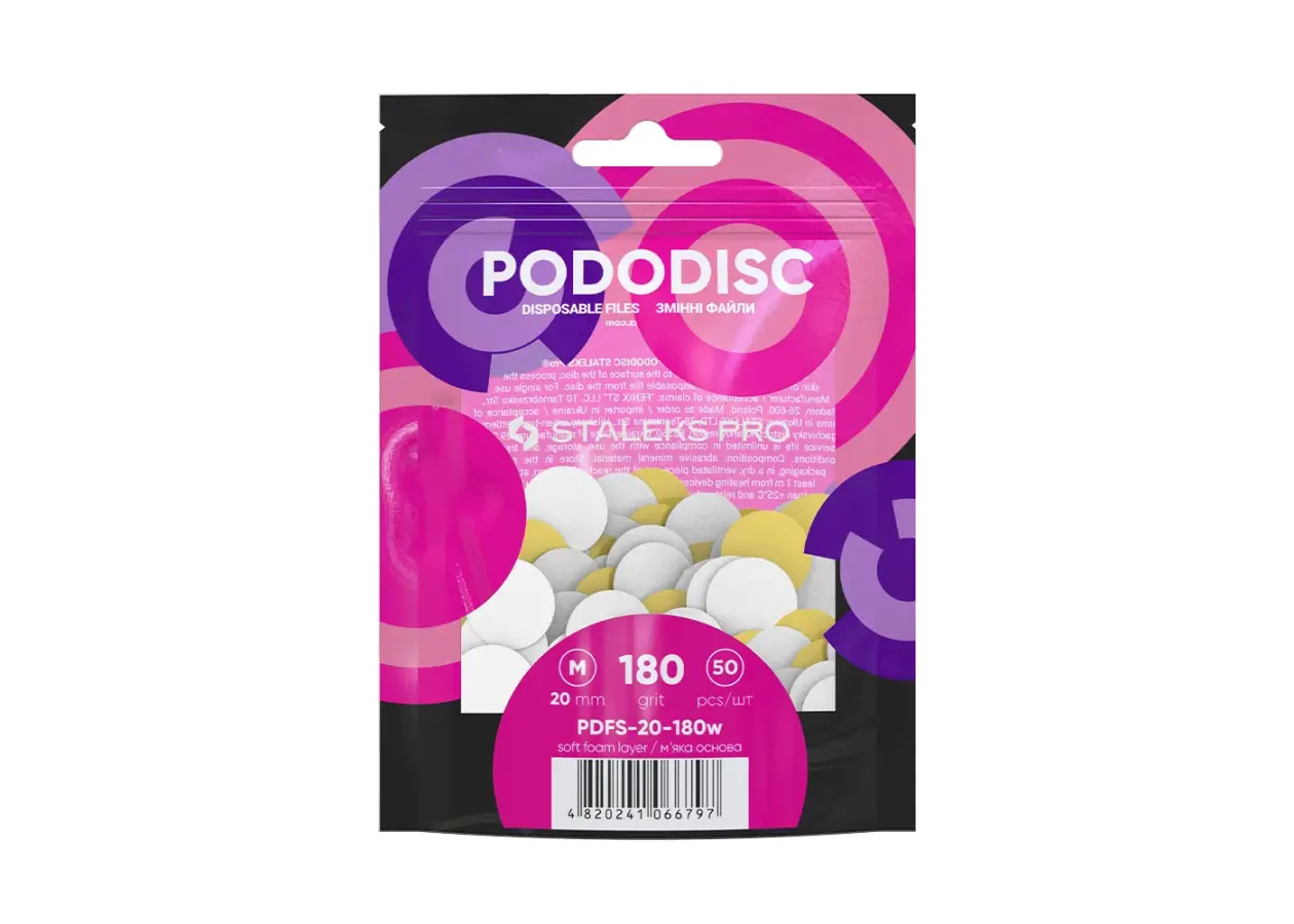 Replaceable white files on a soft base for a pedicure disc 20 mm Staleks - PDFS-20-180w (180 grit, 50 pcs)