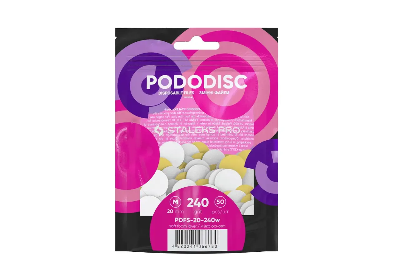 Replaceable white files on a soft base for a pedicure disc 20 mm Staleks - PDFS-20-240w (240 grit, 50 pcs)