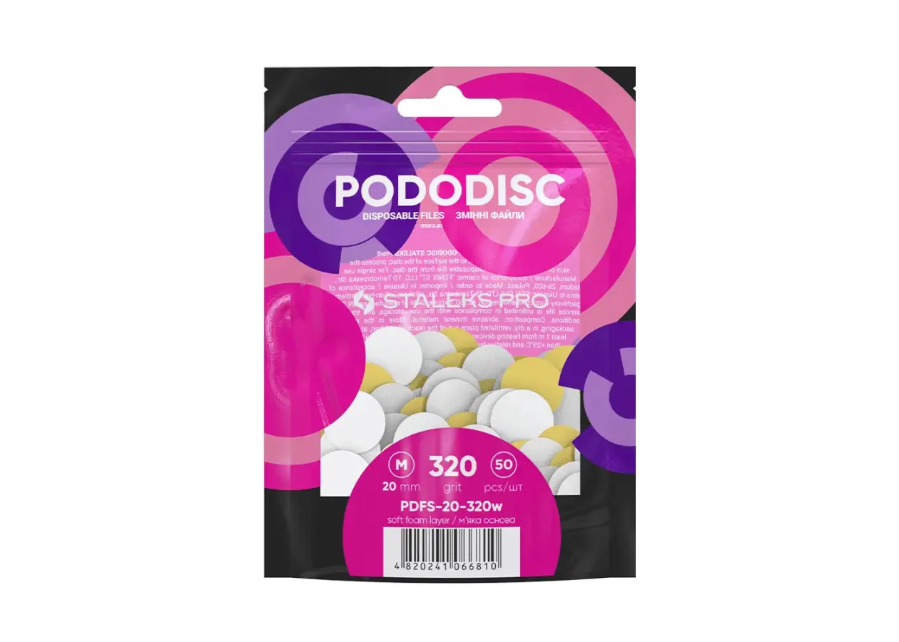Replaceable white files on a soft base for a pedicure disc 20 mm Staleks - PDFS-20-320w (320 grit, 50 pcs)