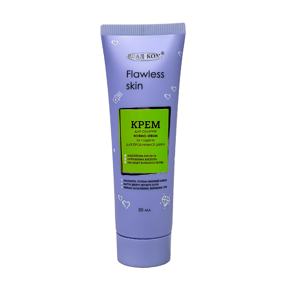 Крем для обличчя “Normo-Sebum” “Зволоження та матування” для проблемної шкір “Flawless Skin” ВЛАДІКОМ (50 мл)